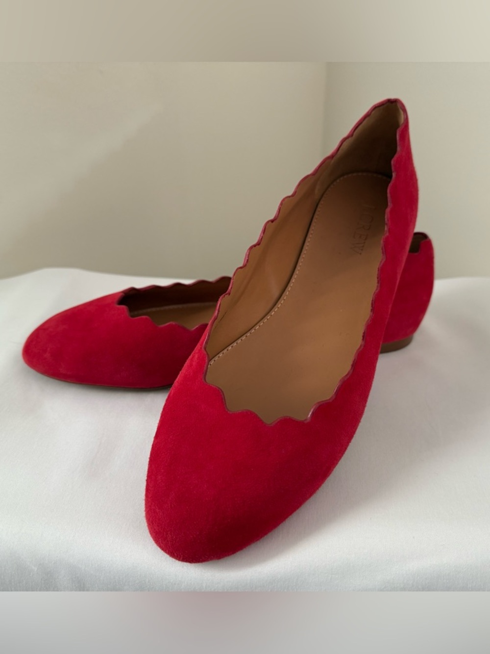 J. Crew Dark Poppy Suede Scalloped Ballet Flats